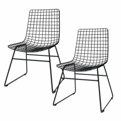 HK Living Wire Dining Chair Esszimmerstuhl - 2 Stühle - B 54 X T 47 X H 86 Cm - Black