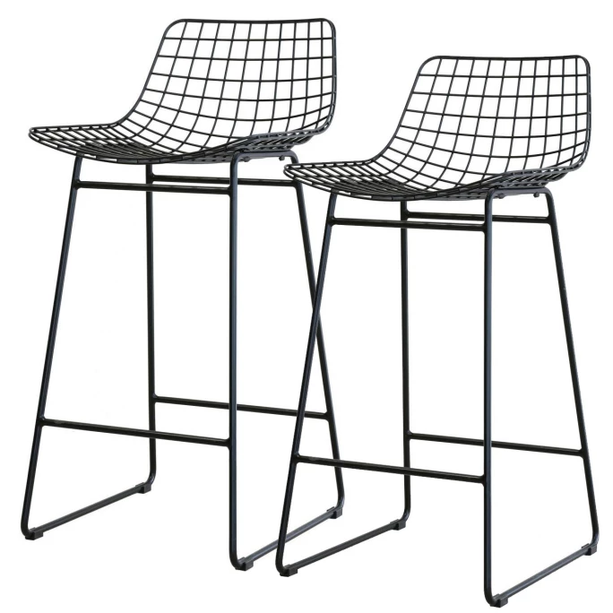 HK Living Wire Bar Stool Barhocker - 2 Hocker - B 47 X T 42 X H 89 Cm - Black