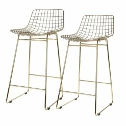HK Living Wire Bar Stool Barhocker - 2 Hocker - 42x47 Cm - Höhe 89 Cm - Brass