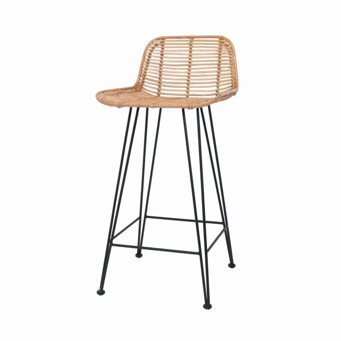 HK Living Rattan Bar Stool Barhocker - 42x47 Cm - Höhe 89 Cm - Natural