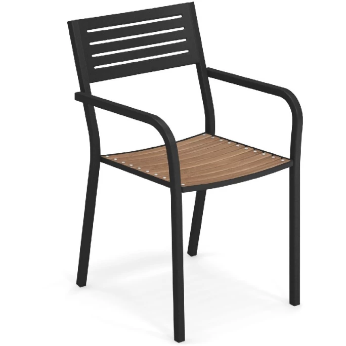 Emu SEGNO Armlehnstuhl Mit Teak-Sitzfläche - 4er-Set - 4 Stühle à 84 X 52 X 53 Cm - Schwarz-teak