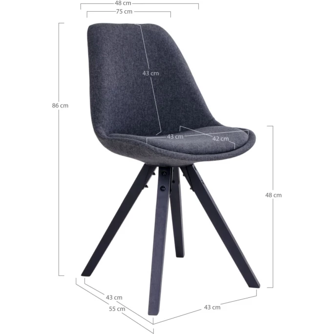 House Nordic Bergen Stuhl - 2er-Set - 2er-Set: 55x48x86 Cm - Dunkelgrau - Mit Schwarzen Holzbeinen – Bild 5