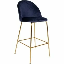 House Nordic Lausanne Barhocker 2er-Set - 2er-Set - 60x55x108 Cm - Blau - Mit Messing-Beinen