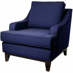 Fink Living STUART Sessel In Leinenoptik - B 84 Cm - H 94 Cm - T 100 Cm - Blau